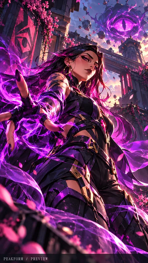 Reyna in a purple energy scene — a preview of the original Peakform wallpaper collection